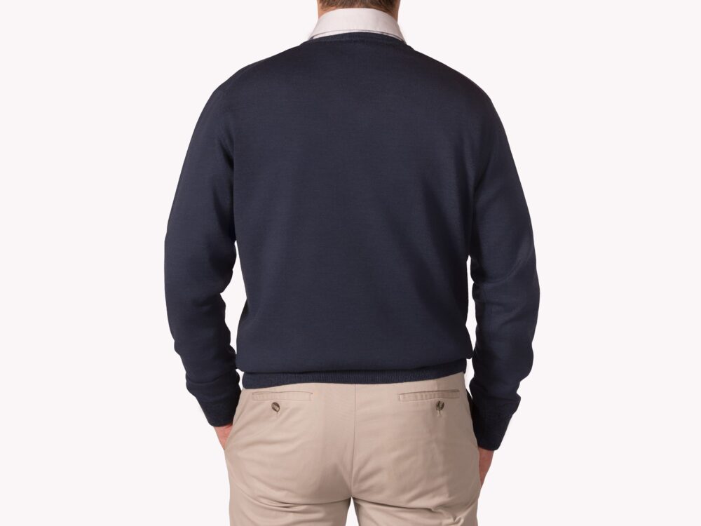 Maglia Scollo V jeans in pura lana merino extrafine