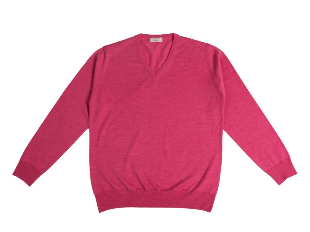 Maglia Scollo V fuxia in pura lana merino extrafine