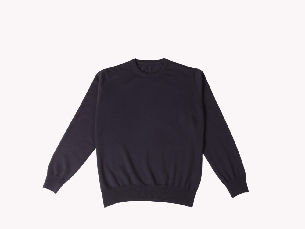 Maglia Girocollo blu in pura lana merino extrafine