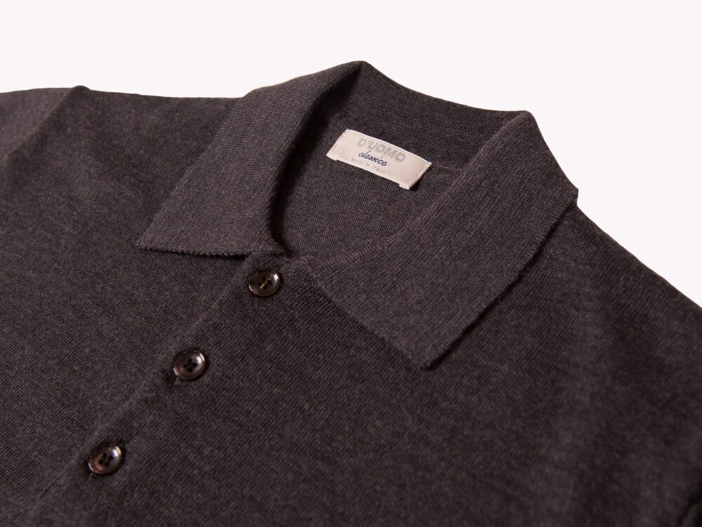 Polo antracite 3 bottoni in pura lana merino extrafine