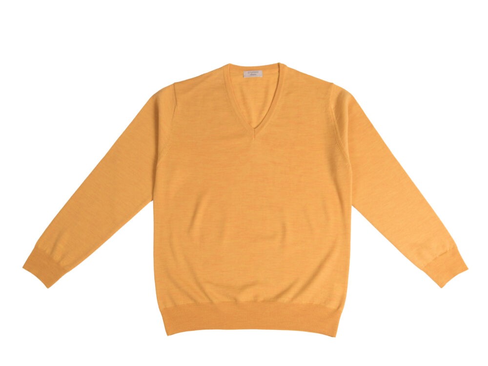 Maglia Scollo V giallo in pura lana merino extrafine