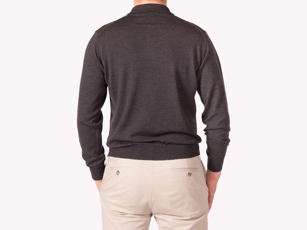 Polo antracite 3 bottoni in pura lana merino extrafine