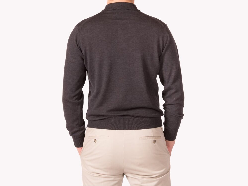 Polo antracite 3 bottoni in pura lana merino extrafine