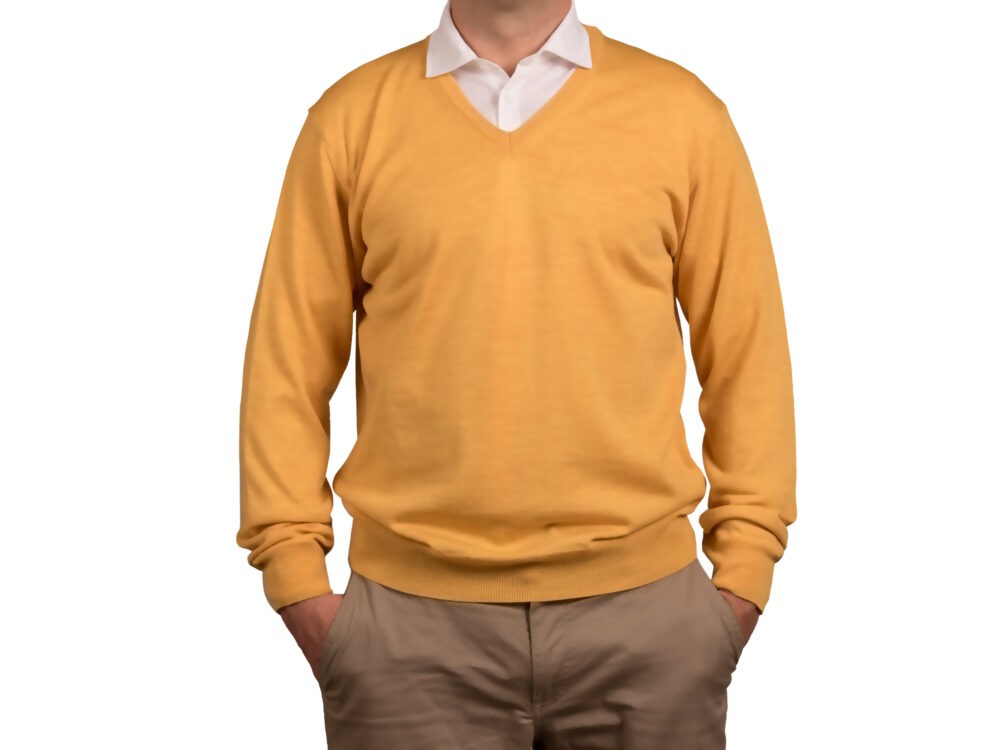 Maglia Scollo V giallo in pura lana merino extrafine